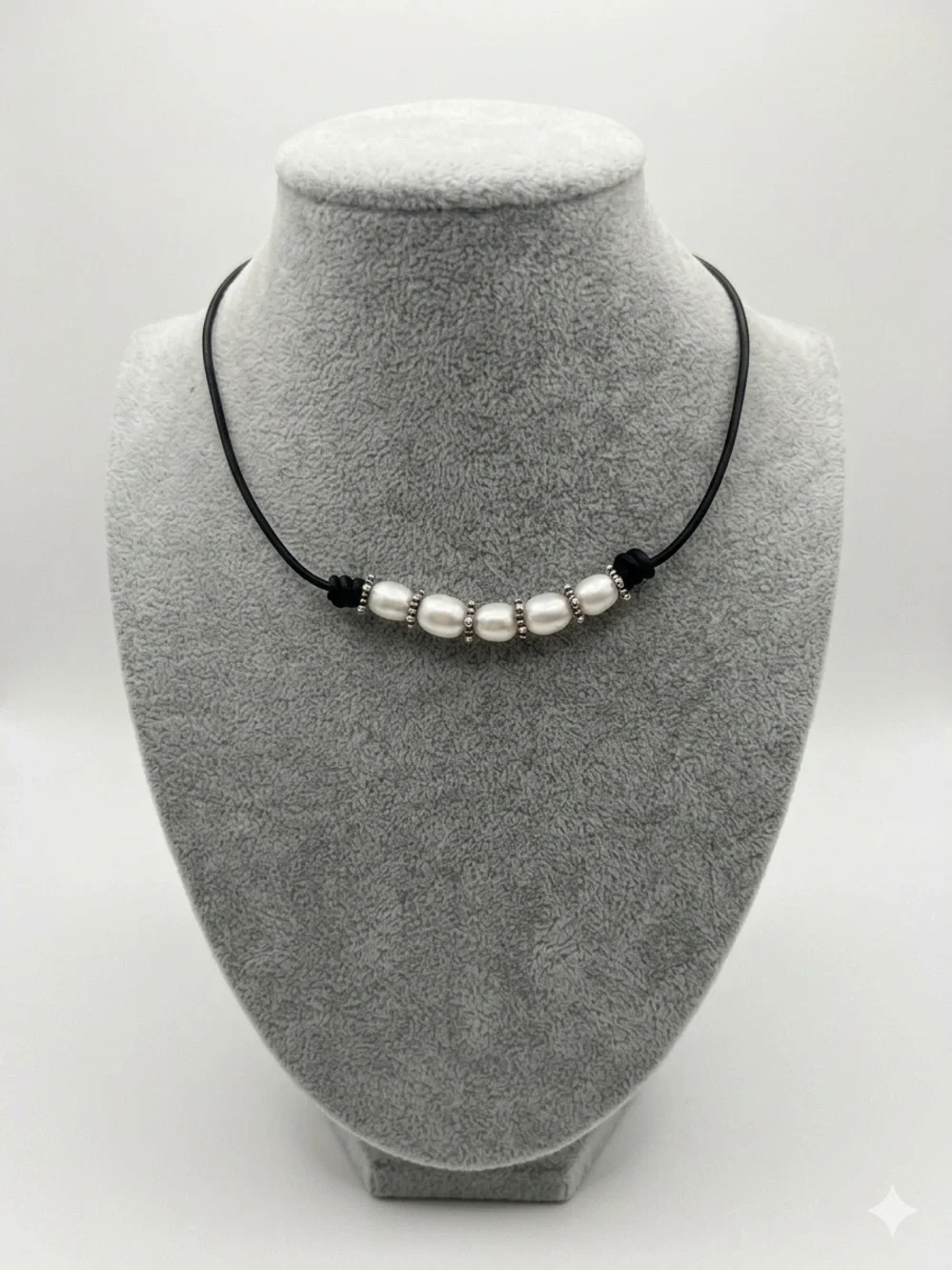 Sundance 925 Sterling Silver and Pearl Black Leather Cord Choker Necklace NEW